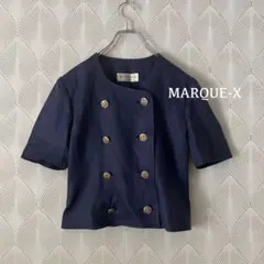 MARQUE-X 半袖ジャケット　ノーカラー　金ボタン　青　春夏秋　a1885