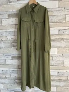 【未使用】オリーブ色 長袖シャツワンピース