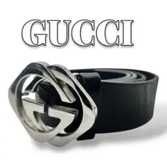 GUCCI インターロッキング レザー ブラック ベルト 7580