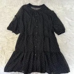 レディース　ティアード　シフォンブラウス　ドット　M BLACK