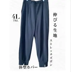 ストレッチズボン 4L ウエストゴム 大きいサイズ 体型カバー ポケット付き
