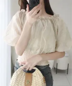 mily bilet オフショル2WAY花柄コード刺繍バックリボンブラウス