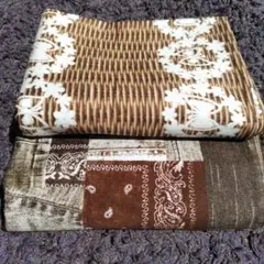 茶＆白　模様柄　蝶　花　かご模様　ハンドメイド　2枚セット