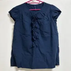 ネイビー　フリル　シャツ　夏