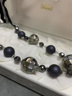 天然石 オニキス風 ベルベットリボン付き ネックレス