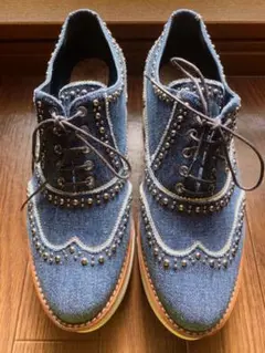 miumiu ウイングチップ ウッド 厚底 ドレスシューズ 靴 シルバー 36