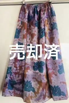 正絹銘仙着物リメイク ❣️スカート 裏地付き 杜若 ハンドメイドEMI工房