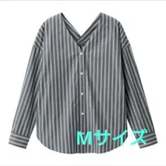 ▲GU レディース ストライプシャツ ネイビー M