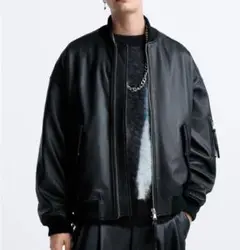 【半額セール】ZARA × メゾンスペシャル　レザーボンバージャケット　M