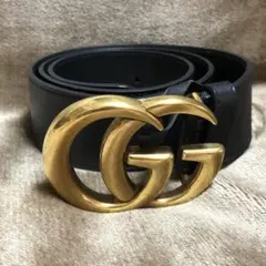 美品 Gucci リ・エディション ワイド レザー ベルト 黒 ロゴ