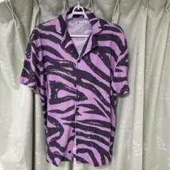 ZARA 紫黒 ゼブラ柄 半袖シャツ M