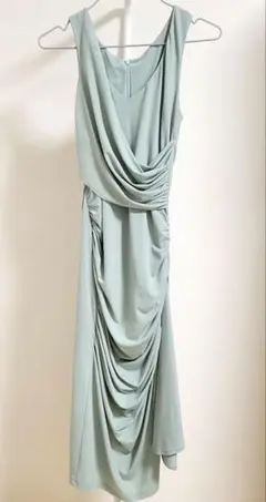 ミントグリーン ドレープデザインドレス　ノースリーブワンピース　タイトワンピース