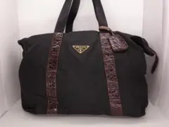 PRADAプラダ ナイロンボストンバッグ 型押しクロコ TESSUTO テスート