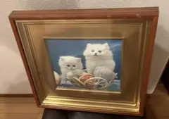 子猫の絵画 木製フレーム付き