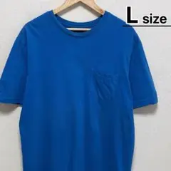 USA古着　Tシャツ　L　ブルー　無地　胸ポケット　BASIC EDITIONS