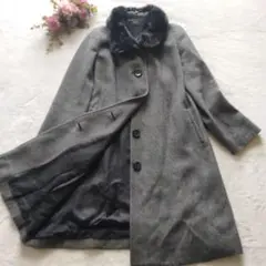 【Leilian】ロングコート ヘリンボーン カシミア レッキスラビット9