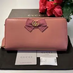 未使用に近い‼️ グッチ GUCCI 財布 長財布 GGリボン ラウンドファスナー