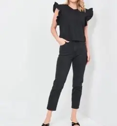 ZARA♡フリル袖カットソー♡ブラックM♡シンプルコーデ♡美品♡ザラ♡
