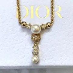 Christian Dior ラインストーン パール ゴールド ネックレス