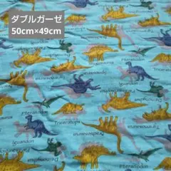 ダブルガーゼ　はぎれ　恐竜　ダイナソー　影　水色