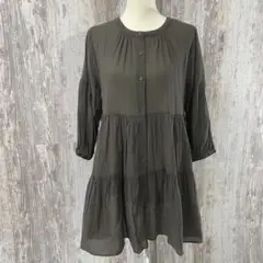 グローバルワーク　7部袖　チュニック　ゆったり　すけ感　カーキ　L