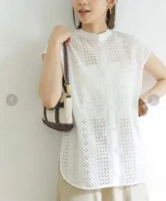 URBAN RESEARCH　バンドカラーレースフレンチスリーブシャツ