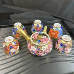 あかおかずき　金彩梅絵急須+ 金彩華絵煎茶湯呑セット伝統工芸士「江口天童」 有田焼 金龍窯 伝統工芸師 江口天童 金彩椿絵 高級 煎茶セット
