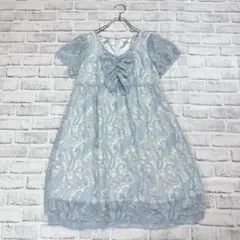 【エムケーミッシェルクラン】半袖ワンピース Vネック ペイズリー柄 ブルー系
