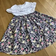 エニィファム　ワンピース　花柄　リボン　パープル　130