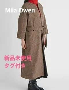 Mila Owen ノーカラーステッチデザインロングコート