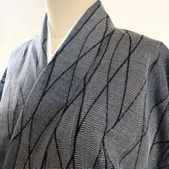 2m1490 着物 正絹 袷 紬 グレー 黒 柄物 和装
