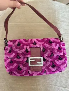 ⭐︎Haily 様 FENDIマンマバゲット ビーズ刺繍 バッグ ビーズ刺繍デニムマンマバケット ブルー×ブラウン ヴィンテージ