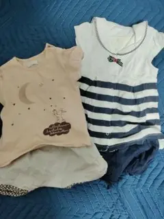 bébé ベビー服セパレート 月とウサギデザイン セーラー襟 ワンピース