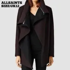 ALLSAINTS◆ウール ドレープコート JAX COAT ダークボルドー L