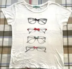 Lindsay リンジィ M (150) 白×メガネモチーフTシャツ