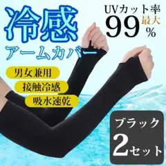 ■アームカバー 黒 日焼け防止 UVカット 速乾 冷感 レディース メンズ 2枚