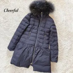 Cheereul ドレスダウンコート ラクーンファー ネイビー 38