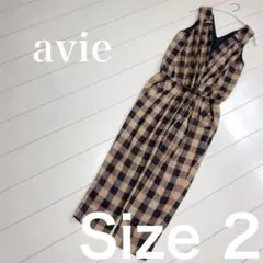 ☆avie☆【美品】ブラウン　チェック柄 サロペット オールインワンSize 2