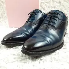 美品 25.5㎝◎鞆ゑ ともえ ビジネスシューズ 紺 装飾ステッチ 日本製 箱付