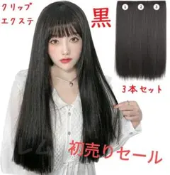 ♠初売りセール♠3本セット ブラック 黒髪 えりあしエクステ 黒 ウィッグ 黒色