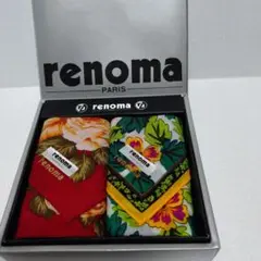 ✨新品未使用✨renoma レノマ花柄ハンカチ 2枚セット 赤＆グリーン♪