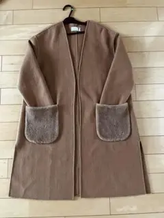 スール soeur7 ウールコート ロング ノーカラー 9号 キャメル 美品