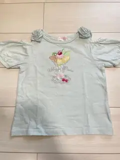 メゾピアノ　肩開きTシャツ　パフェ　ミントブルー　120