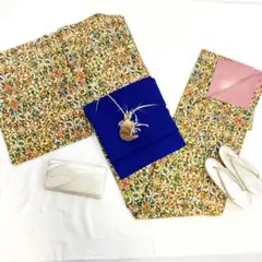 〔5133〕着物 小紋 正絹 袷 生成 緑色 単品販売♪