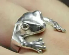 フリーサイズ アクセサリー リング 蛙 指輪 カエル 縁起物 シルバー