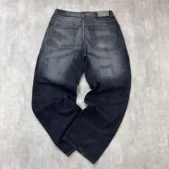 B418【W36】【00s】極太 HAMA インディゴブルー 刺繍デニムパンツ