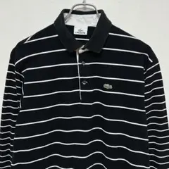 LACOSTE 長袖ポロシャツ　ボーダー　ブラック　ロゴ