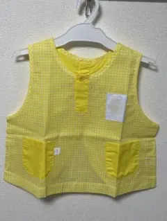 袖なしスモック 110サイズ イエロー チェック柄