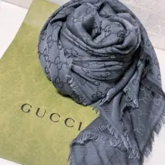 GUCCI グッチ GG リバーシブル 大判ストール ダークグレー×グレー