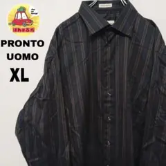 USA古着 PRONTO.UOMO　長袖ボタンシャツXL　ダークネイビーイエロー